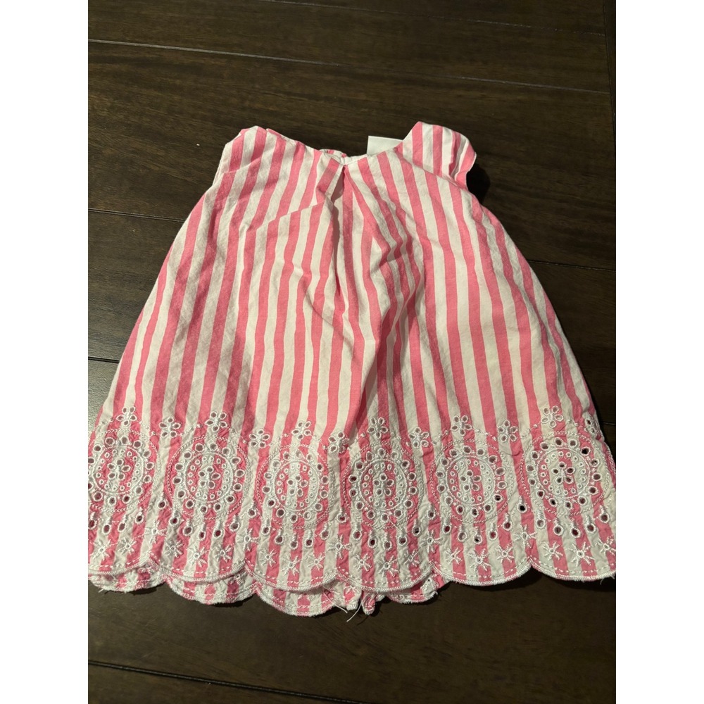 Little Me Baby Girl Pink White Striped Eyelet Lace Hem Sleeveless Top 12M